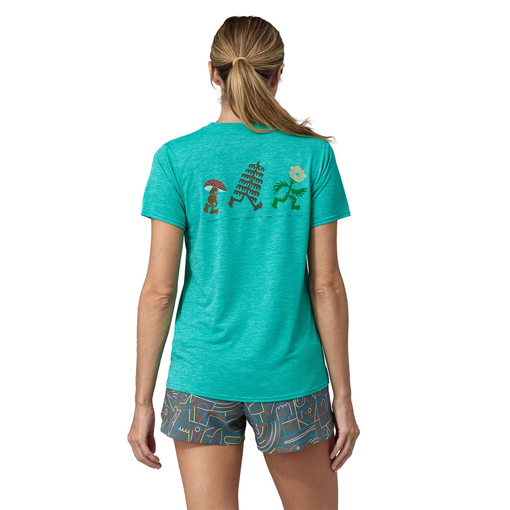 Women's Cap Cool Daily Graphic Shirt: Lands Trail Trotters: Subtidal Blue X-Dye - Patagonia